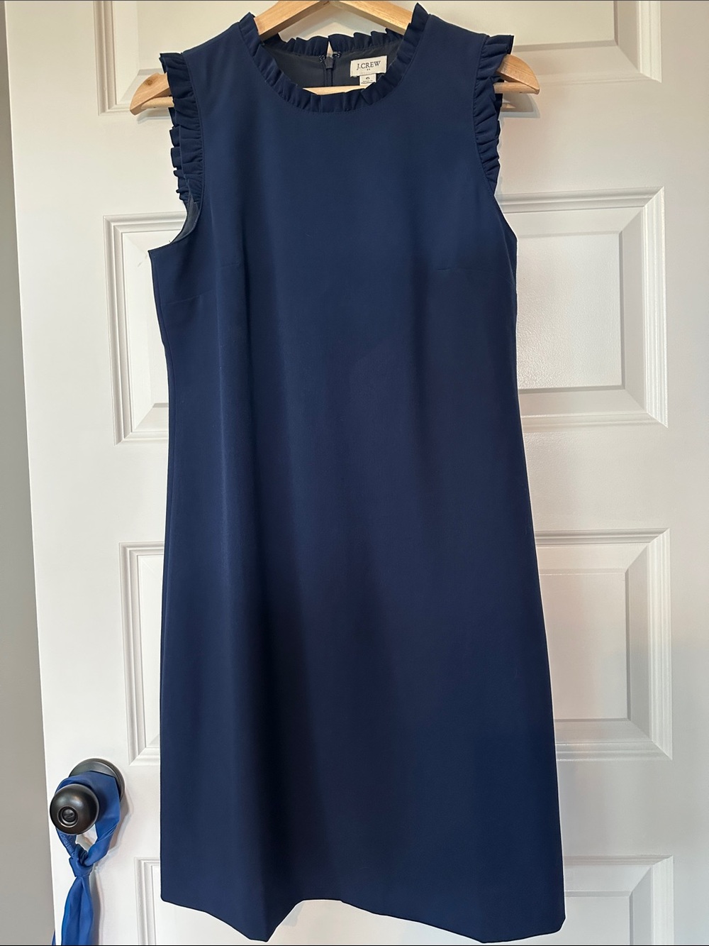 J. Crew Navy Ruffle-Trim Sleeveless Shift Dress size 6